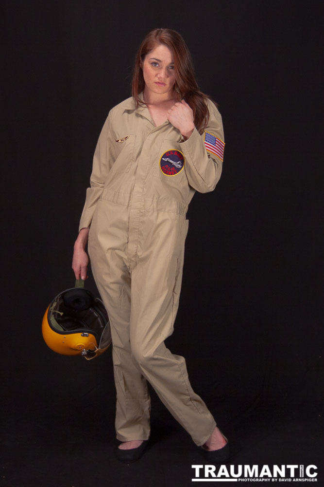 Lindsey was visiting and wanted to shoot, and I had an idea for a pinup based on a pilot's helmet I had recently been given.  So we went to a local military surplus and whipped up a pilot costume and did this shoot.